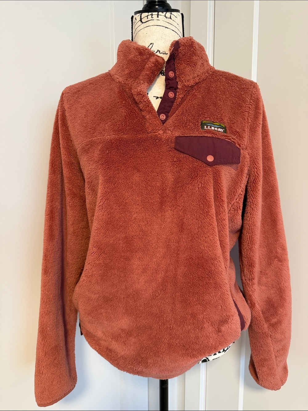 L.L. Bean Rust Orange Fleece Snap Pullover